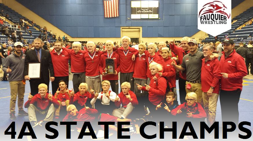 Fauquier wrestlers celebrating the 2016 4A state team championship